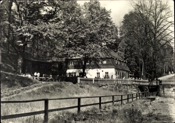 Postcard Rockau Schkölen in Thuringia, HOG Bechenhaus with raft ditch