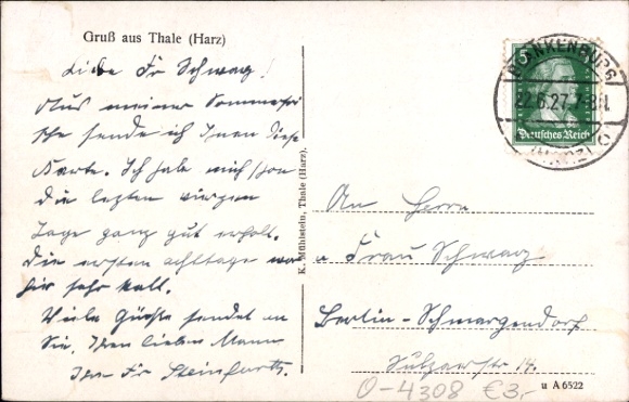 Postcard Thale in the Harz Mountains, Hexentanzplatz, Bodekessel-Rosstrappenfelsen with Schurre