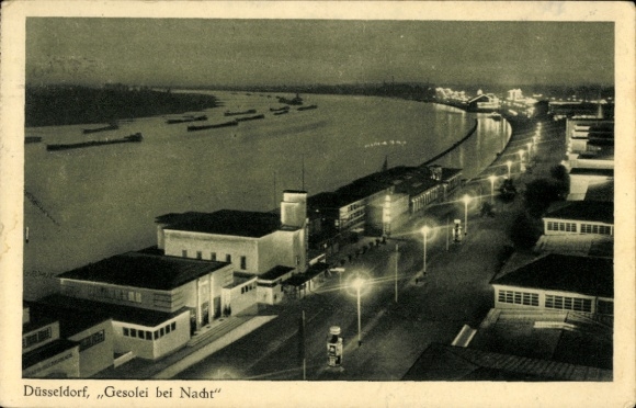 Ansichtkaart Düsseldorf am Rhein, Gesolei bij nacht, 1926