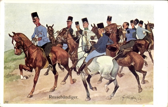 Künstler Ak Schönpflug, Fritz, Rossebändiger, KuK Soldaten