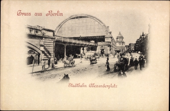 Postcard Berlin Mitte, Alexanderplatz, train station