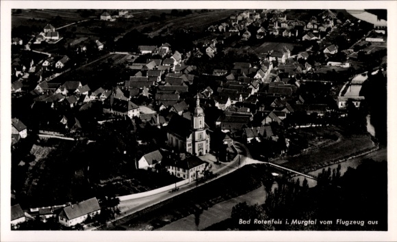 Postcard Bad Rotenfels Gaggenau in the Murgtal, aerial view of residential areas, church