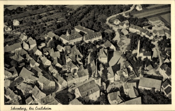 Postcard Schrozberg in Württemberg, aerial photograph