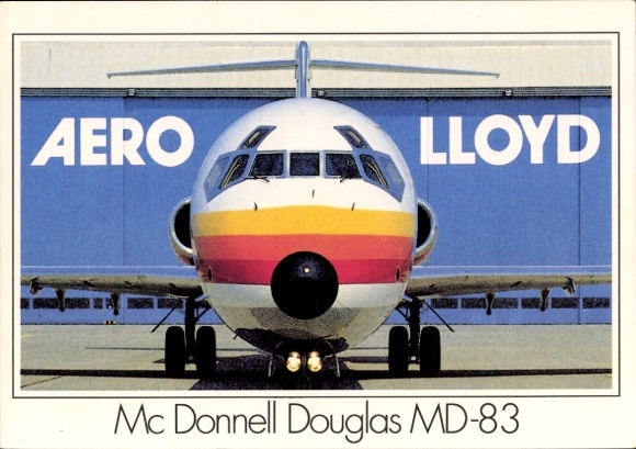 Postcard German passenger aircraft, Aero Lloyd, McDonnell Douglas MD 83