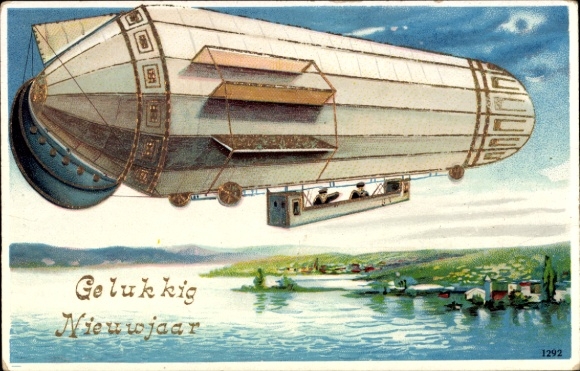Präge Litho Glückwunsch Neujahr, Zeppelin, Luftstarrschiff