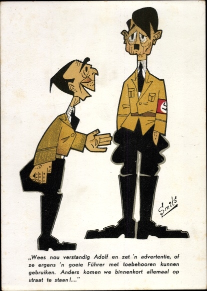Artist Postcard Smits, Goebbels, Hitler, Be wise Adolf and put an advertisement, Karikatur