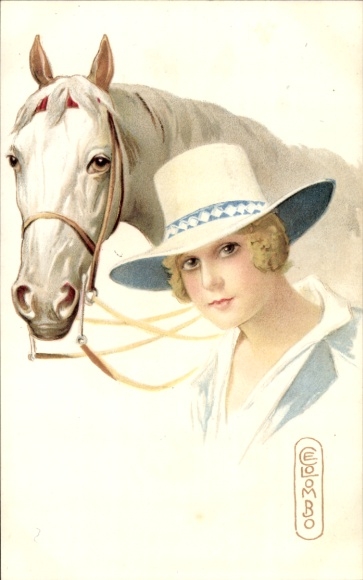 Artist Postcard Colombo, E., Woman with Horse