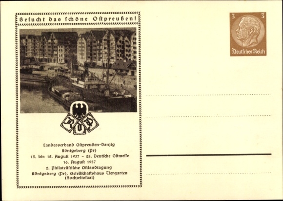Postwaardekaart Kaliningrad Königsberg Oost-Pruisen, Bezoek het prachtige Oost-Pruisen, Duitse Oostbeurs 1937