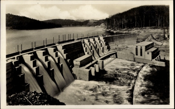 Ak Kriebstein Saksen, Zschopau Dam, dammuur