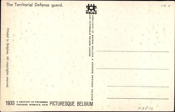Artist Postcard Dratz, Jean, Chicago World's Fair 1933, Picturesque Belgium, Territorial Defense guard