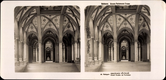 Stereo photo Budapest Hungary, 1906, Great Parliament Staircase