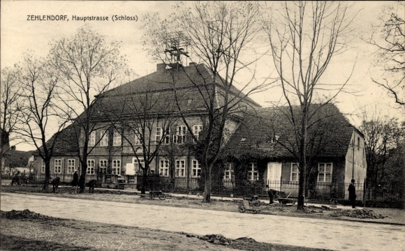 Postcard Berlin Zehlendorf, Main Street, Castle