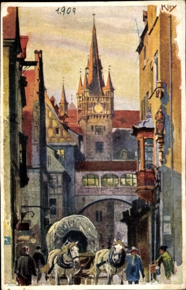 Artist Postcard Kley, Heinrich, Nuremberg in Middle Franconia, Rathausgasse