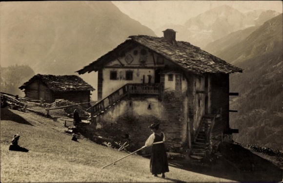 Ak Villaz Haute Savoie, Chalet, Berge, Wiese, traditionelle Architektur, Schweiz