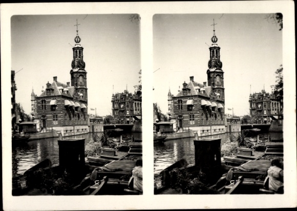 Stereo photo Amsterdam North Holland Netherlands, Singel, coin tower