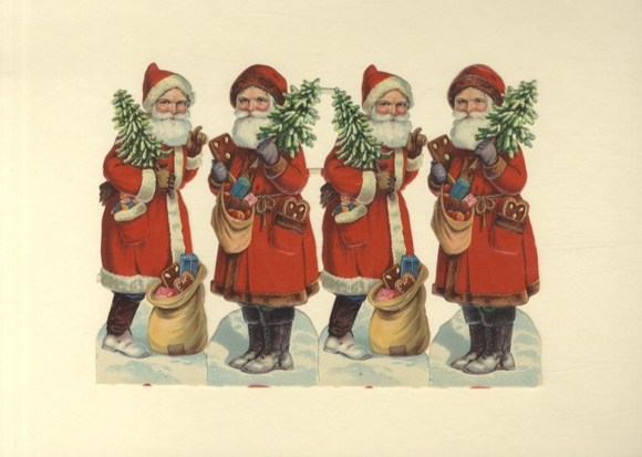 Wafelblok van 4 kerstmannen in rode jassen, peperkoek, kerstbomen, ca. 14 x 20 cm