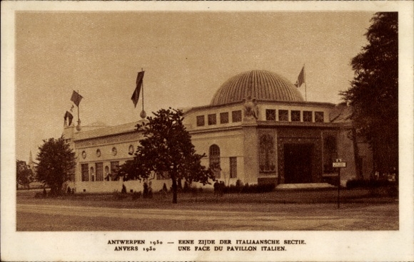 Postcard Antwerp Antwerp Flanders, One side of the Italian pavilions, World Exhibition 1930