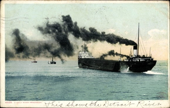 Postcard river steamers, cargo ships