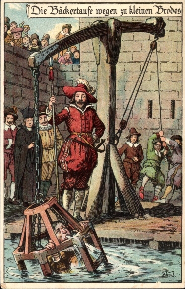 Artist Chromo-Litho Jodolfi, The baker&#39;s baptism because of too small bread, punishments in the Middle Ages
