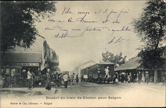 Postcard Saigon Cochinchina Vietnam, Departure of the train from Cholon