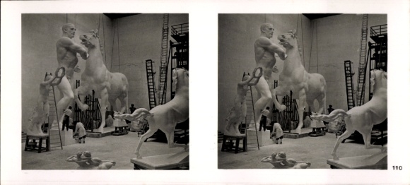 Stereo image photo "German Sculpture of Our Time", No. 110, Workshop of Professor Josef Thorak