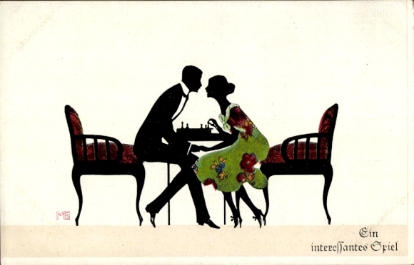 Paper cutting artist Postcard Graf, M., An interesting game, lovers