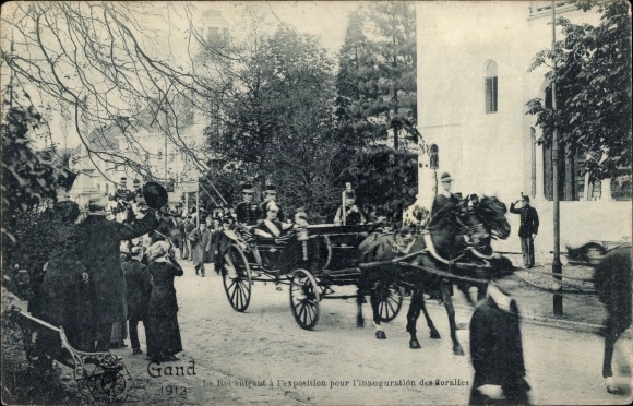 Postcard Gand Gent Ostflandern, International Exhibition, The King, Inauguration