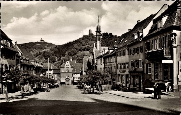 Postcard Weinheim on the Bergstrasse Baden, market square, church, Windeck Castle, Wachenburg, wine restaurant