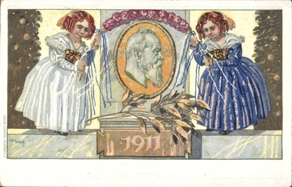 Postwaardestuk kunstenaarsbriefkaart Diez, M., prins-regent Luitpold van Beieren 1911, 5 Pfennig