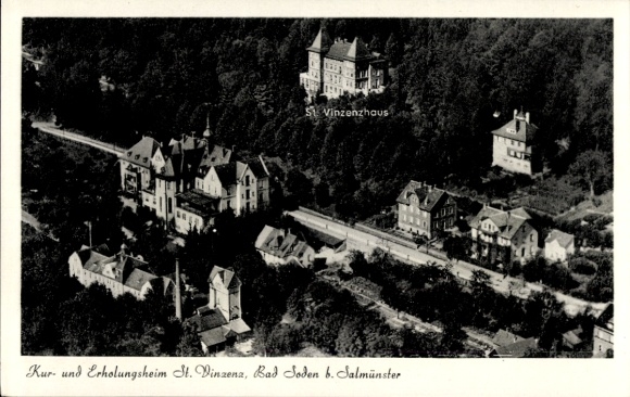 Ak Bad Soden Salmünster in Hessen, luchtfoto, kuuroord en herstellingsoord St. Vinzenz