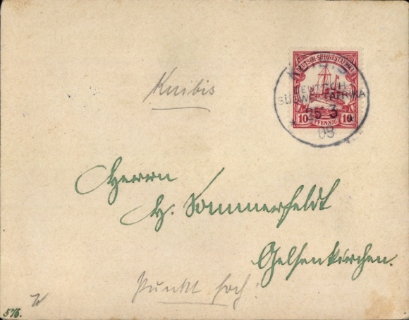 Letter DSWA Kuibis 25.03.1908 to Gelsenkirchen