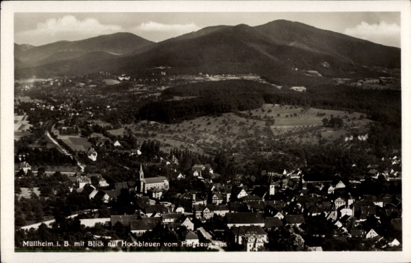 Postcard Müllheim in Baden Markgräflerland, view of Hochblauen, city view, aerial photograph