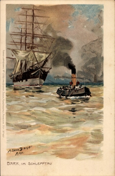 Artist Chromo-Litho Diemer, Zeno, Bark brought upstream by tugboat