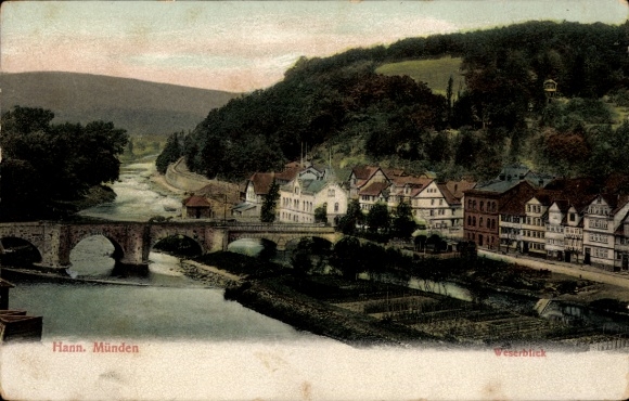Postcard Hann. Münden in Lower Saxony, Weser view, view of the town