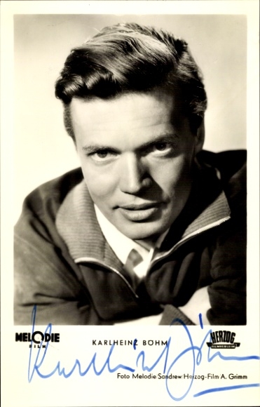 Postcard actor Karlheinz Böhm in Schwedenmädel, duke Film, autograph