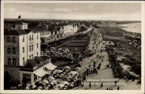 Postcard Ostseebad Warnemünde Rostock, Bismarckpromenade, Strand-Diele