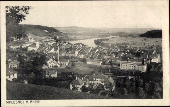 Postcard Waldshut Tiengen am Hochrhein, city view, Rhine, houses, black and white photo