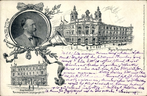 Postwaardestuk Ak Berlin, Reichspostdirektor Heinrich von Stephan, Reichspostamt