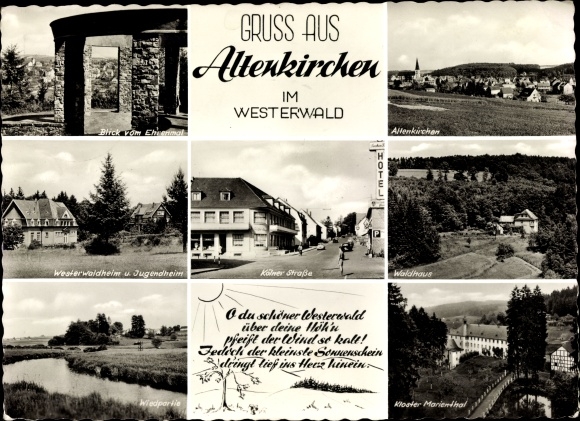 Postcard Altenkirchen im Westerwald, memorial, Kölner Straße, Marienthal monastery, Wiedpartie