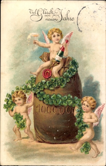 PC Happy New Year, angel, money bag, lucky clover, champagne