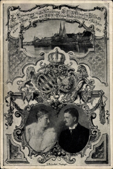 Postcard Regensburg, marriage of Princess Elisabeth of Thurn & Taxis with Friedrich Christian of Saxony