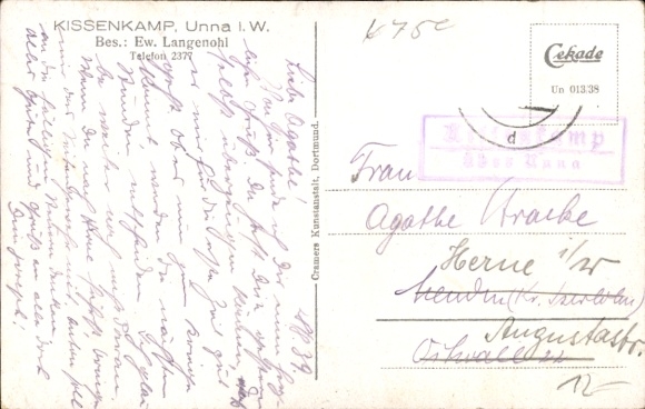 Postcard Königsborn Unna in the Ruhr area, Restaurantkissenkamp