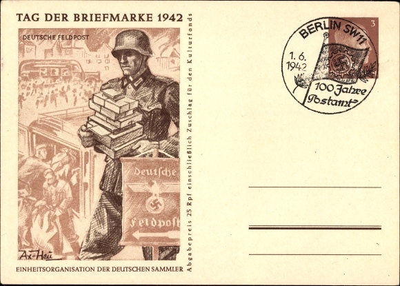 Ganzsachen Künstler Ak Axster Heudtlaß, Tag der Briefmarke 1942, Deutsche Feldpost
