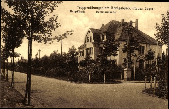 Postcard Königsbrück in Upper Lusatia, military training area, main street, commandant's office