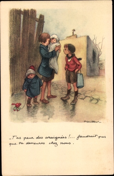 Artist Postcard Poulbot, Franciscque, You&#39;re afraid of spiders, National League against the Slums