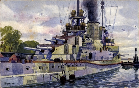 Künstler Ak Seeger, Deutsches Kriegsschiff, SMS Moltke, Panzerkreuzer, Kaiserliche Marine