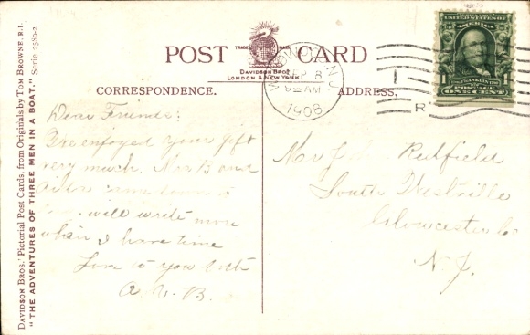 Artist Postcard Browne, T., People rowing, men falling into the water, dog