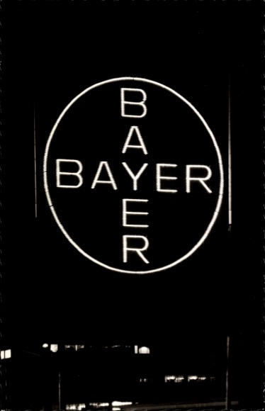 Postcard Wiesdorf Leverkusen am Rhein, Bayer Cross at night, illuminated