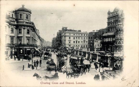 Postcard London City England, Charing Cross and Strand, Station
