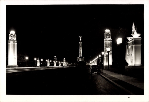 Ak Berlin Tiergarten, Ost West Achse mit Siegessäule, Festbeleuchtung